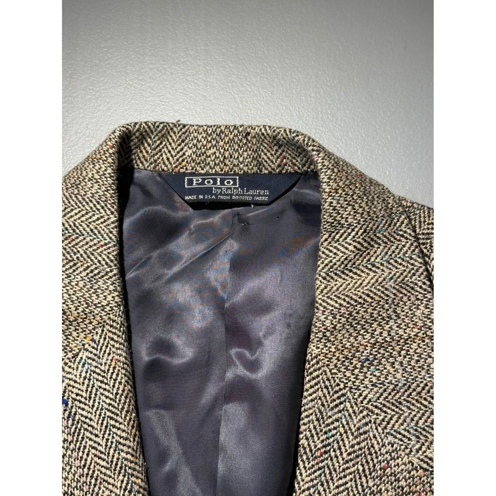 Polo Ralph Lauren Mens Herringbone Tweed‎ Blazer Sport Coat Tan Brown USA Made